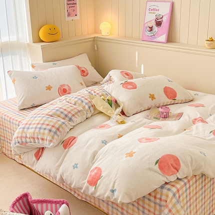 91家纺网 家纺一手货源 找家纺 （总）桃子 2023新款ins小清新韩系卡通少女心奶油兔子加厚牛奶绒系列四件套-第一批