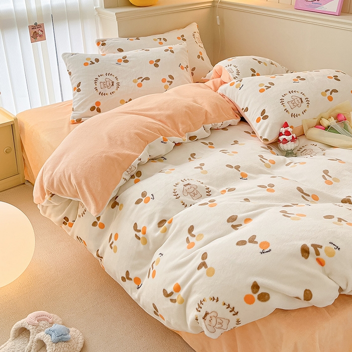 91家纺网 家纺一手货源 找家纺 桃子 2023新款ins小清新韩系卡通少女心奶油兔子加厚牛奶绒系列四件套-第一批 绒-果果兔