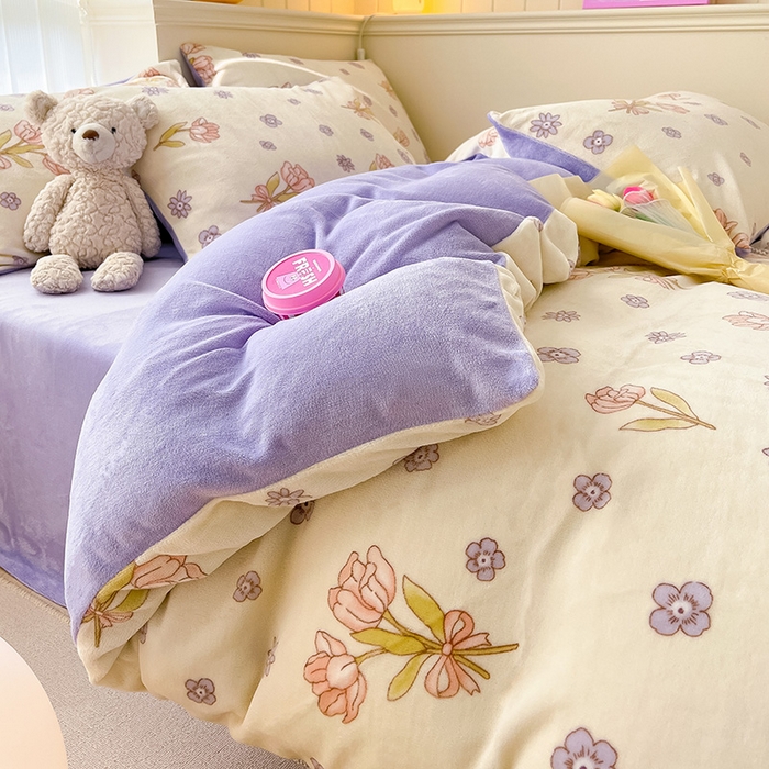 91家纺网 家纺一手货源 找家纺 桃子 2023新款ins小清新韩系卡通少女心奶油兔子加厚牛奶绒系列四件套-第一批 绒-花颂