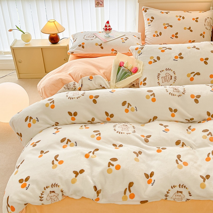 91家纺网 家纺一手货源 找家纺 桃子 2023新款ins小清新韩系卡通少女心奶油兔子加厚牛奶绒系列四件套-第一批 绒-果果兔