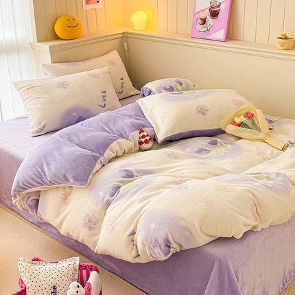 桃子 2023新款ins小清新韩系卡通少女心奶油兔子加厚牛奶绒系列四件套-第一批 绒-幸运郁金香