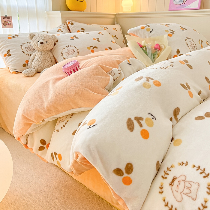 91家纺网 家纺一手货源 找家纺 桃子 2023新款ins小清新韩系卡通少女心奶油兔子加厚牛奶绒系列四件套-第一批 绒-果果兔