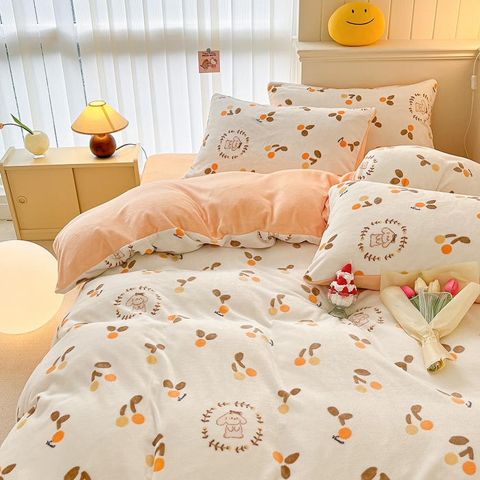 91家纺网 家纺一手货源 找家纺 桃子 2023新款ins小清新韩系卡通少女心奶油兔子加厚牛奶绒系列四件套-第一批 绒-果果兔