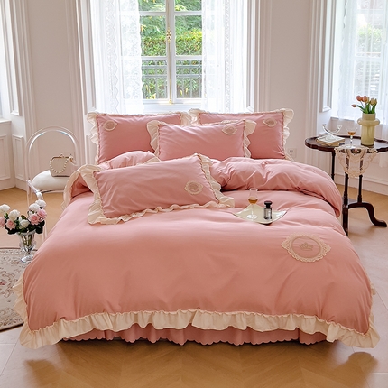 91家纺网 家纺一手货源 找家纺 （总）yyds网供 2023新款韩版皇冠花边款公主风床单款床裙款四件套-风格一【有买家秀】