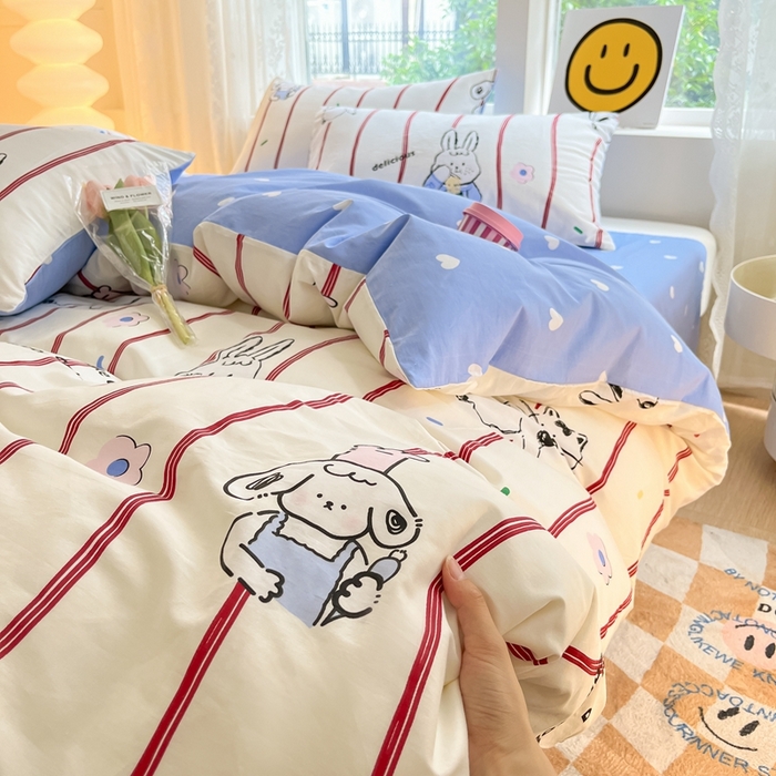 91家纺网 家纺一手货源 找家纺 集布 2023新款12868全棉喷气印花单被套 咪咪兔