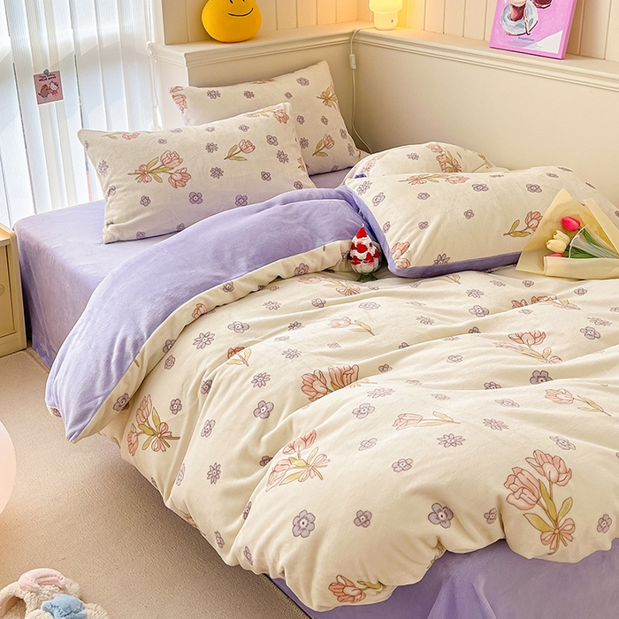 91家纺网 家纺一手货源 找家纺 桃子 2023新款ins小清新韩系卡通少女心奶油兔子加厚牛奶绒系列四件套-第一批 绒-花颂