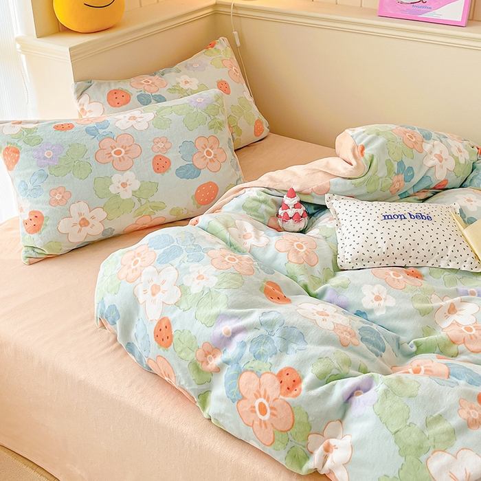 91家纺网 家纺一手货源 找家纺 金爱家 2023新款ins小清新韩系卡通少女心奶油兔子加厚牛奶绒系列四件套 绒-觅香