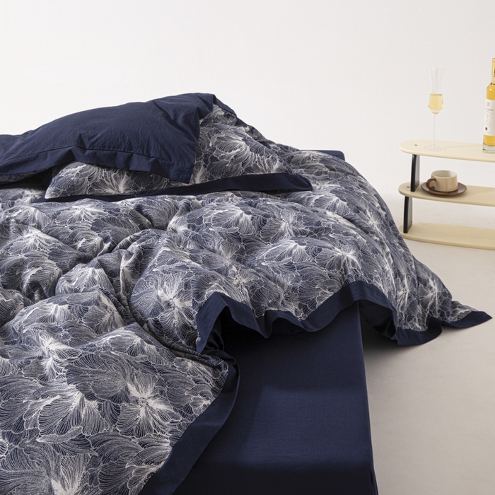 91家纺网 家纺一手货源 找家纺 （总）安莱生活 2023新款花海系列色织双层纱工艺款宽边高奢四件套