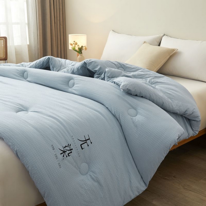 91家纺网 家纺一手货源 找家纺 创优2025新款无染被子被芯春秋被冬被直播批发 华夫格系列-蓝色