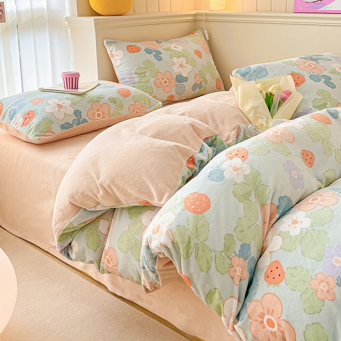 91家纺网 家纺一手货源 找家纺 金爱家 2023新款ins小清新韩系卡通少女心奶油兔子加厚牛奶绒系列四件套 绒-觅香