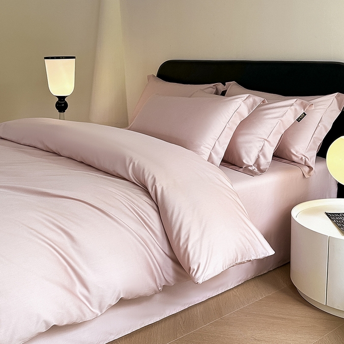 91家纺网 家纺一手货源 找家纺 618家纺 2023新款50S100支长绒棉全棉纯棉纯色四件套 纯色梦幻粉