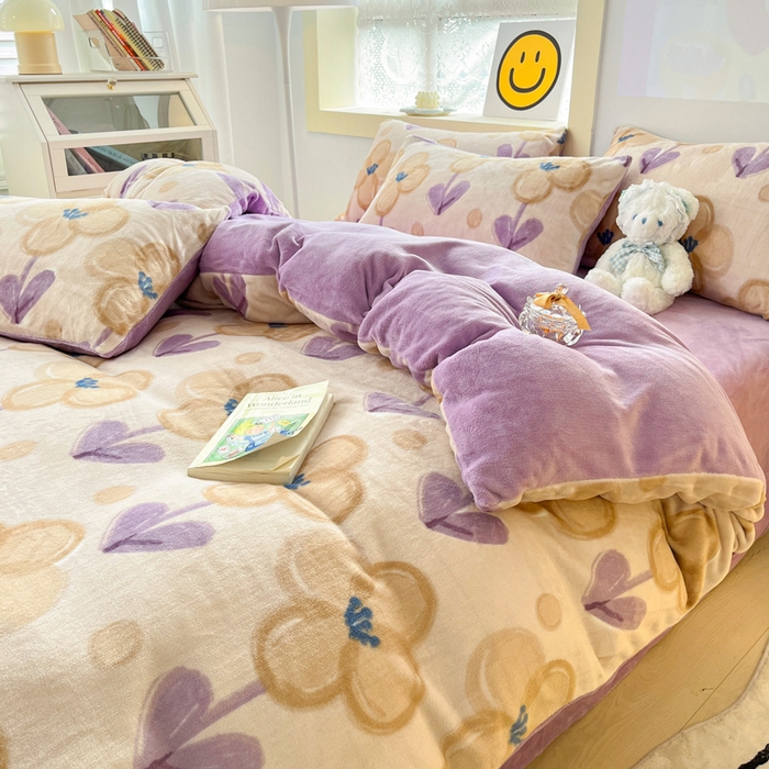 91家纺网 家纺一手货源 找家纺 金爱家 2023新款ins小清新韩系卡通少女心奶油兔子加厚牛奶绒系列四件套 花仙子