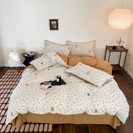 旷野 2023秋冬磨毛碎花四件套 花间熊