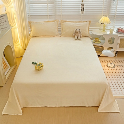 名兮家居 2023新款高克重牛奶绒床单 素色米白