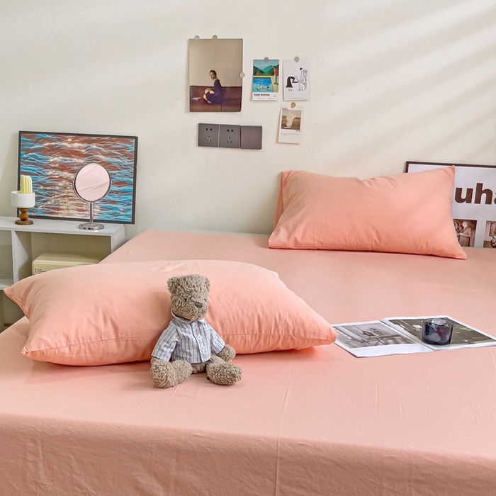 91家纺网 家纺一手货源 找家纺 六巷胡同 2023新款32支全棉纯色水洗棉单枕套 蜜桃粉