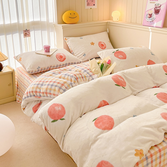 91家纺网 家纺一手货源 找家纺 金爱家 2023新款ins小清新韩系卡通少女心奶油兔子加厚牛奶绒系列四件套 绒-蜜桃朵朵
