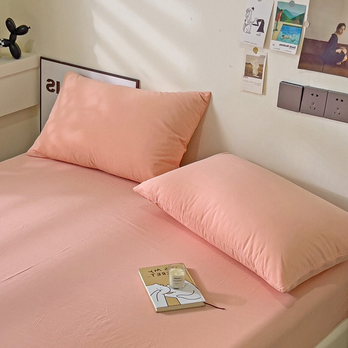 91家纺网 家纺一手货源 找家纺 六巷胡同 2023新款32支全棉纯色水洗棉单枕套 蜜桃粉