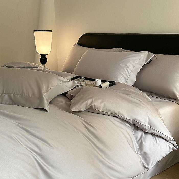 91家纺网 家纺一手货源 找家纺 618家纺 2023新款50S100支长绒棉全棉纯棉纯色四件套 纯色月光灰