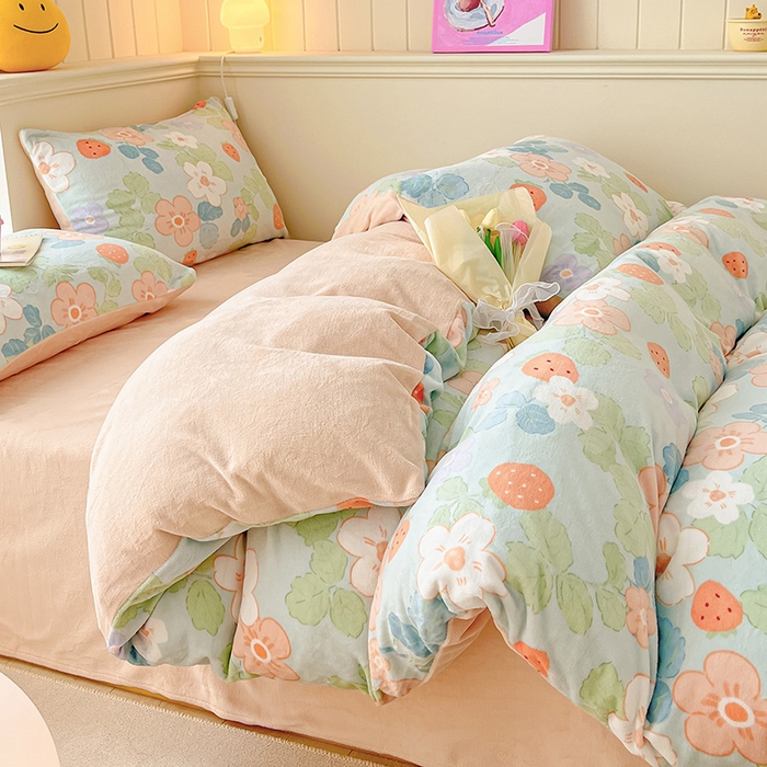 91家纺网 家纺一手货源 找家纺 金爱家 2023新款ins小清新韩系卡通少女心奶油兔子加厚牛奶绒系列四件套 绒-觅香