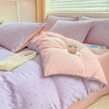 91家纺网 家纺一手货源 找家纺 总雅阁尔新款直播爆款母婴级水洗棉双层纱四件套小碎花被套床笠款三件套