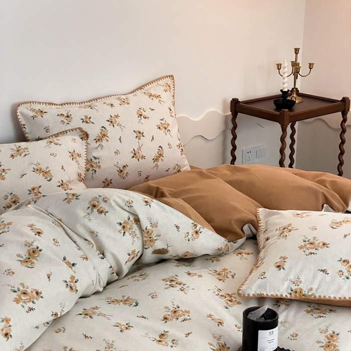 91家纺网 家纺一手货源 找家纺 旷野 2023秋冬磨毛碎花四件套 山枫桔