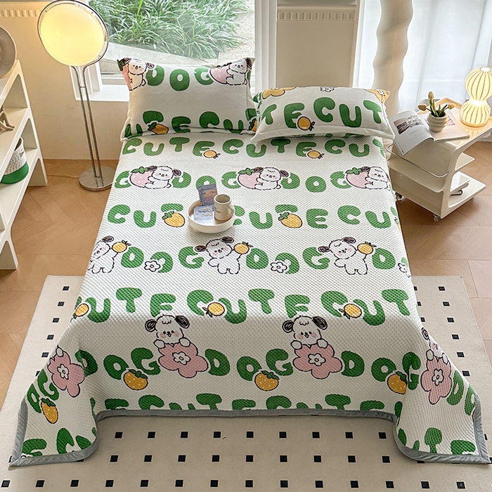 91家纺网 家纺一手货源 找家纺 胜权 2024款高克重牛奶绒夹棉单床盖单件保暖床盖三件套 快乐汪汪