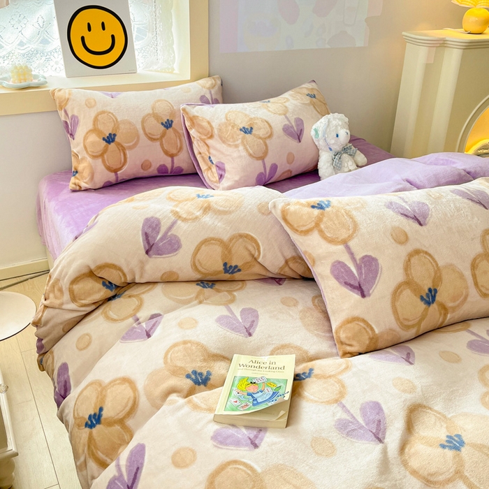 91家纺网 家纺一手货源 找家纺 金爱家 2023新款ins小清新韩系卡通少女心奶油兔子加厚牛奶绒系列四件套 花仙子