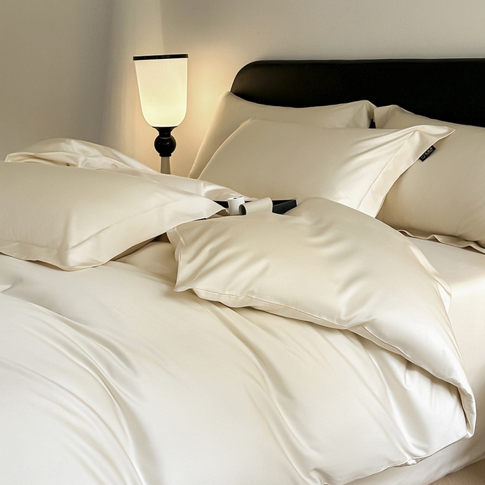 91家纺网 家纺一手货源 找家纺 618家纺 2023新款50S100支长绒棉全棉纯棉纯色四件套 纯色元气白桃