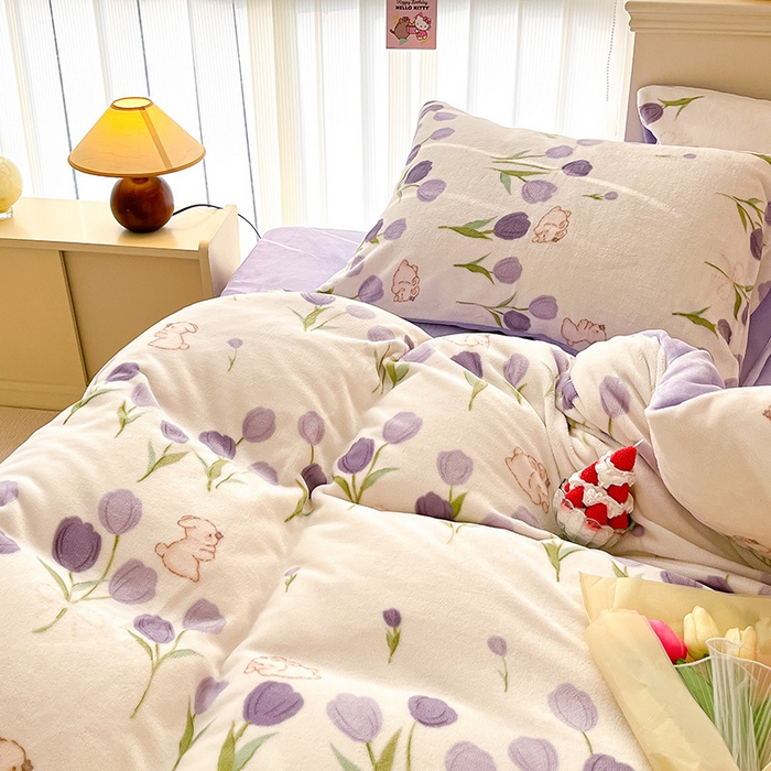 91家纺网 家纺一手货源 找家纺 金爱家 2023新款ins小清新韩系卡通少女心奶油兔子加厚牛奶绒系列四件套 绒-苏珊