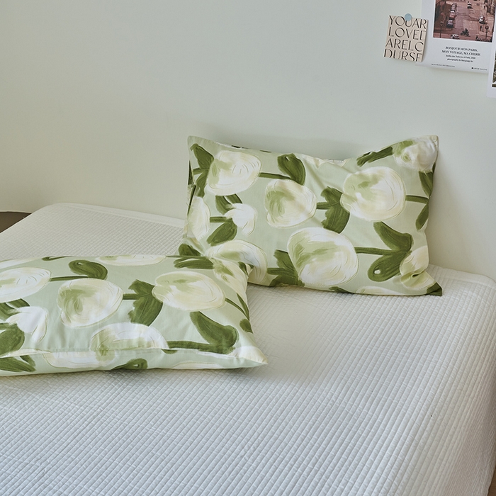 91家纺网 家纺一手货源 找家纺 窝米2023新品13370全棉印花单品系列枕套 梨涡绿枕套