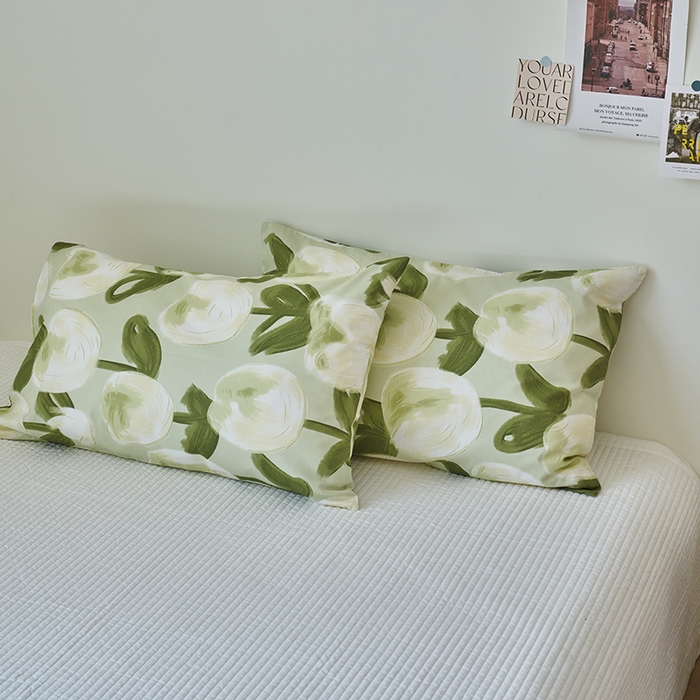 91家纺网 家纺一手货源 找家纺 窝米2023新品13370全棉印花单品系列枕套 梨涡绿枕套