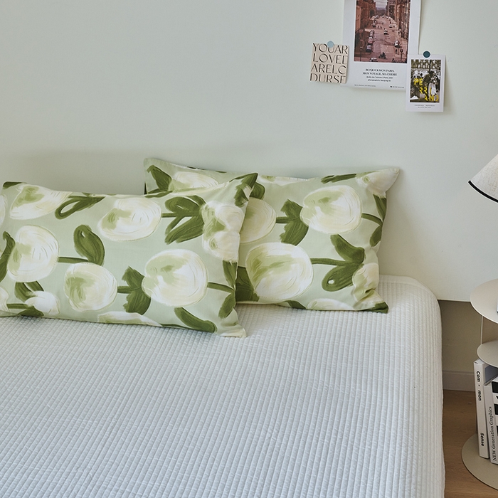 91家纺网 家纺一手货源 找家纺 窝米2023新品13370全棉印花单品系列枕套 梨涡绿枕套