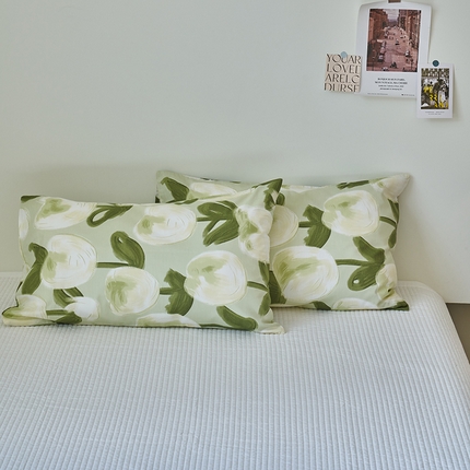 窝米2023新品13370全棉印花单品系列枕套 梨涡绿枕套