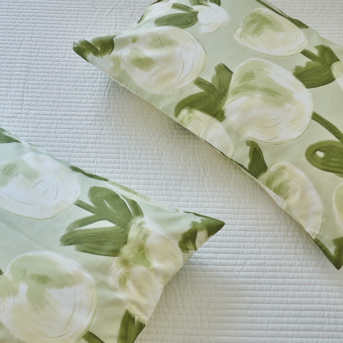 91家纺网 家纺一手货源 找家纺 窝米2023新品13370全棉印花单品系列枕套 梨涡绿枕套