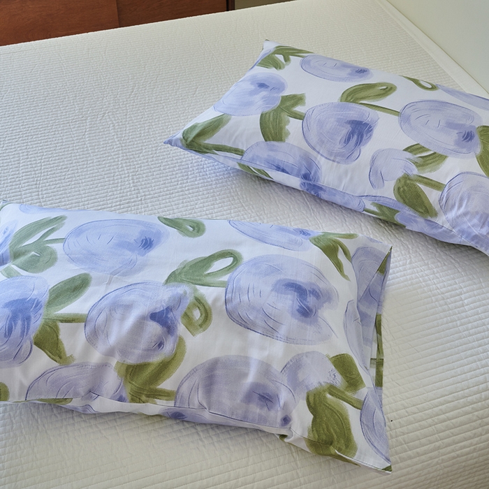 91家纺网 家纺一手货源 找家纺 窝米2023新品13370全棉印花单品系列枕套 梨涡紫枕套