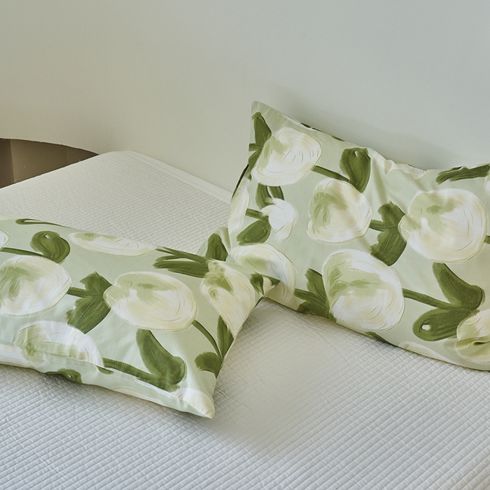 91家纺网 家纺一手货源 找家纺 窝米2023新品13370全棉印花单品系列枕套 梨涡绿枕套