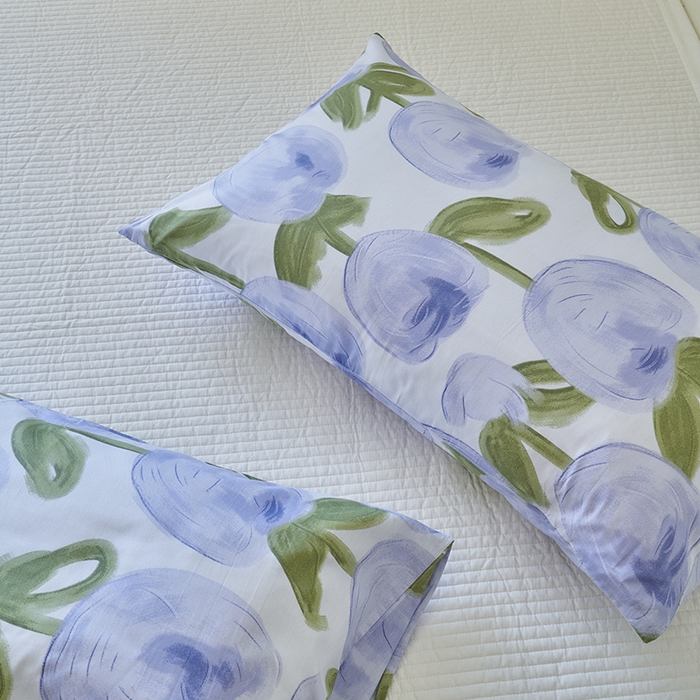 91家纺网 家纺一手货源 找家纺 窝米2023新品13370全棉印花单品系列枕套 梨涡紫枕套