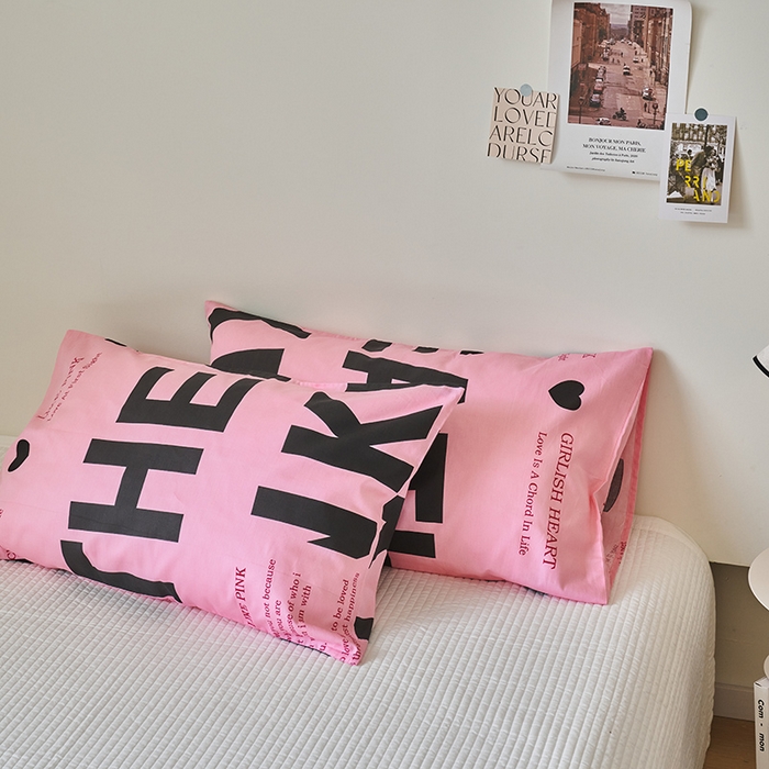 91家纺网 家纺一手货源 找家纺 窝米2023新品13370全棉印花单品系列枕套 练习粉枕套