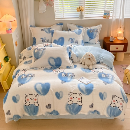 91家纺网 家纺一手货源 找家纺 梦之岛 2023新款牛奶绒加厚小清新印花保暖四件套 甜蜜心声