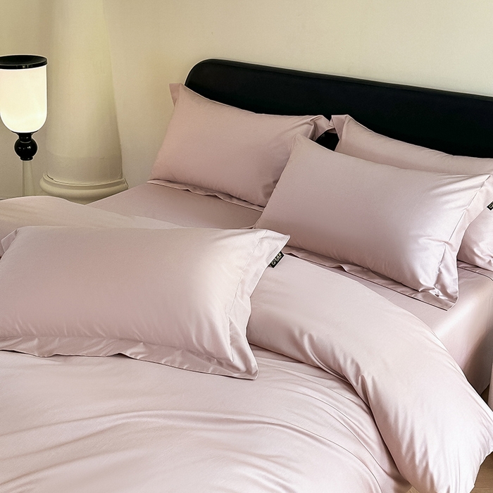 91家纺网 家纺一手货源 找家纺 618家纺 2023新款50S100支长绒棉全棉纯棉纯色四件套 纯色梦幻粉