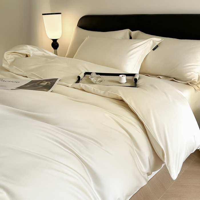 91家纺网 家纺一手货源 找家纺 618家纺 2023新款50S100支长绒棉全棉纯棉纯色四件套 纯色元气白桃