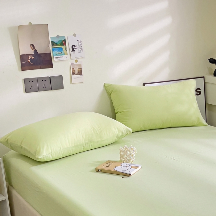 91家纺网 家纺一手货源 找家纺 六巷胡同 2023新款32支全棉纯色水洗棉单枕套 青提绿