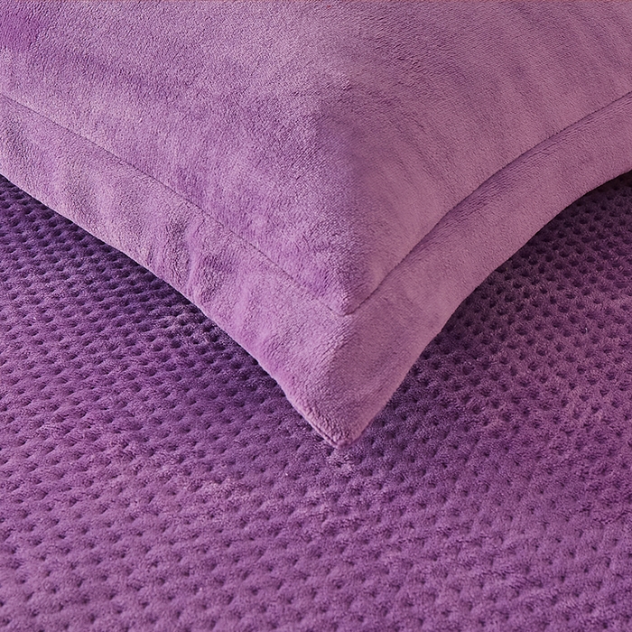 91家纺网 家纺一手货源 找家纺 胜权 2024款高克重牛奶绒夹棉单床盖单件保暖床盖三件套 丁香紫