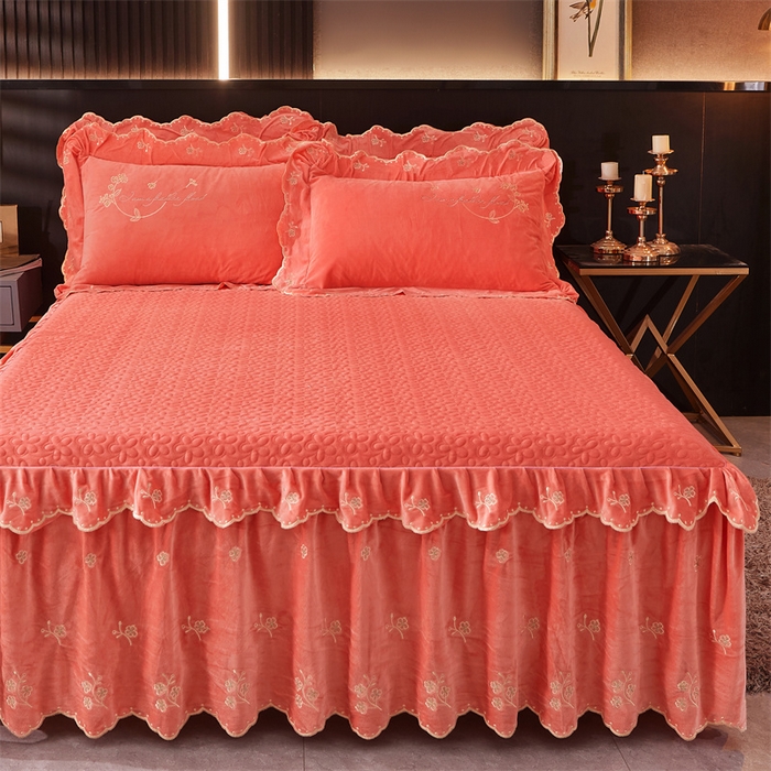 91家纺网 家纺一手货源 找家纺 2023 恒爱家纺 花好月圆宝宝绒床裙四件套 欧韵粉