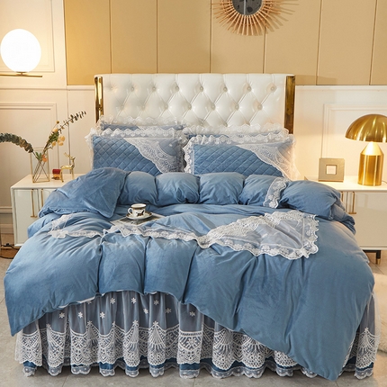 2023新款水晶绒保暖床裙四件套爱妮系列 钴蓝