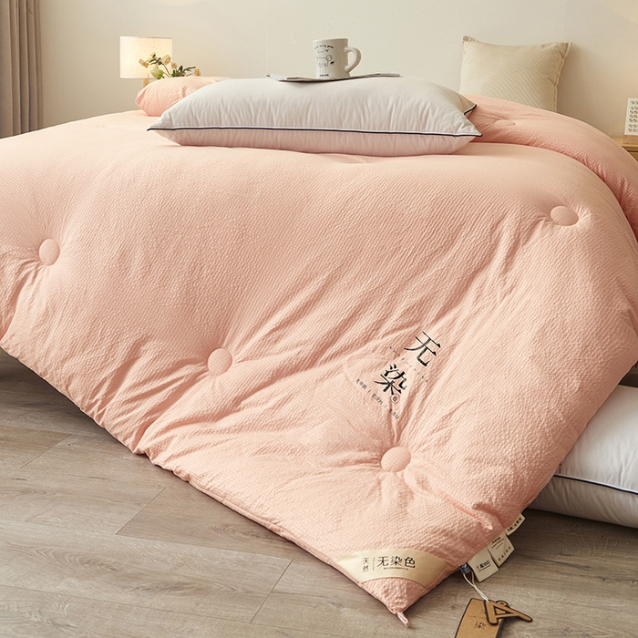 91家纺网 家纺一手货源 找家纺 创优2025新款无染被子被芯春秋被冬被直播批发 华夫格系列-粉玉
