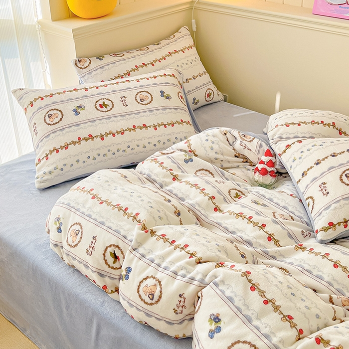 91家纺网 家纺一手货源 找家纺 金爱家 2023新款ins小清新韩系卡通少女心奶油兔子加厚牛奶绒系列四件套 绒-蓝可颂