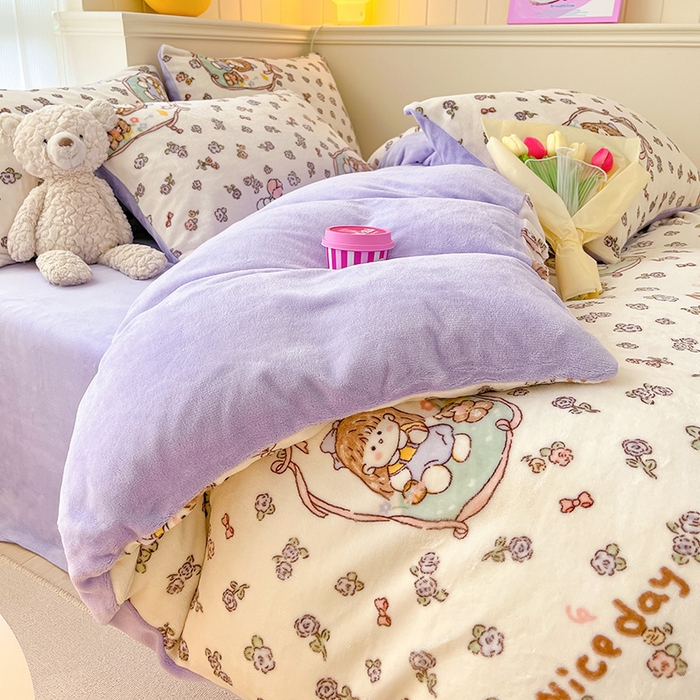 91家纺网 家纺一手货源 找家纺 金爱家 2023新款ins小清新韩系卡通少女心奶油兔子加厚牛奶绒系列四件套 绒-萝莉