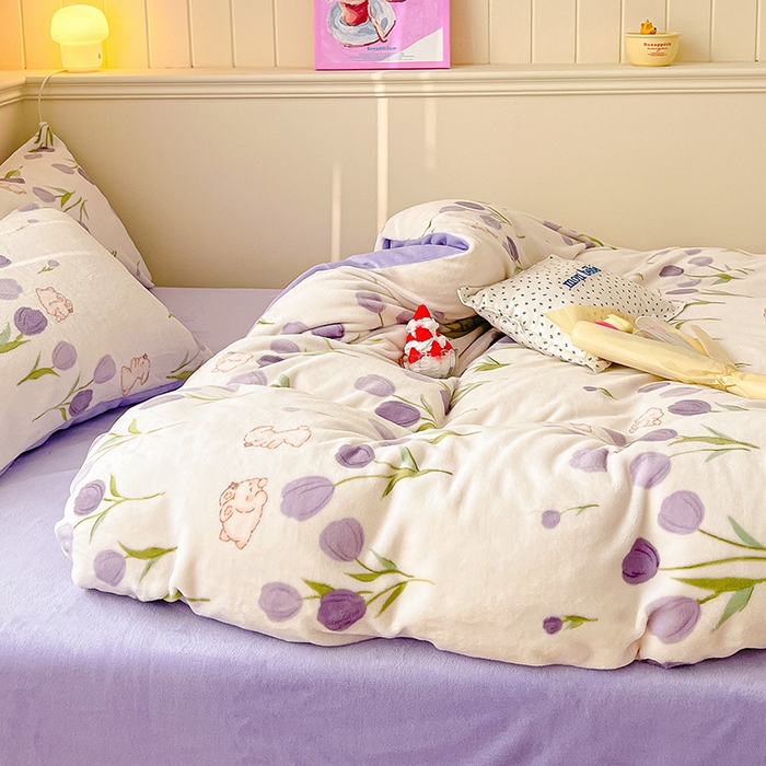 91家纺网 家纺一手货源 找家纺 金爱家 2023新款ins小清新韩系卡通少女心奶油兔子加厚牛奶绒系列四件套 绒-苏珊