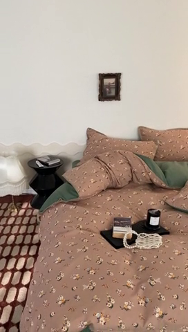 91家纺网 家纺一手货源 找家纺 旷野 2023秋冬磨毛碎花四件套 小贵妇-豆沙